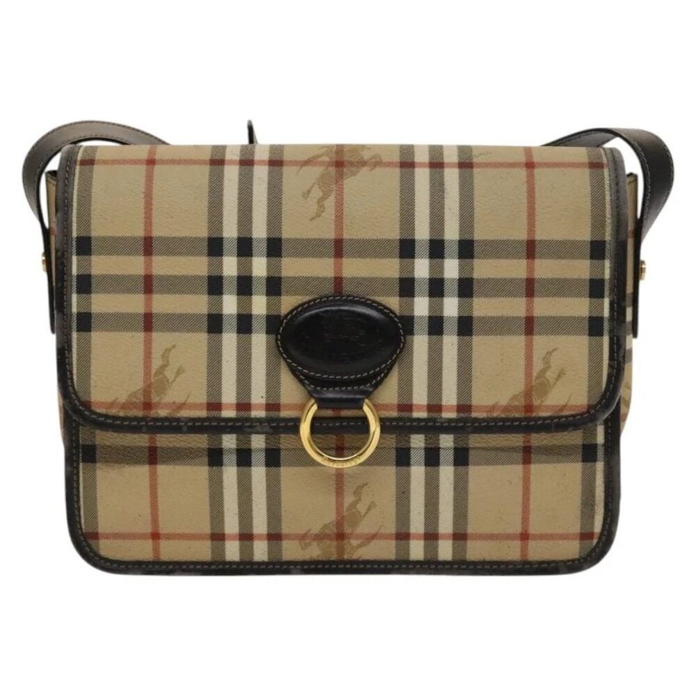 BURBERRY Nova Check Shoulder Bag PVC Beige Gold Auth 136729 - Picture 2 of 15